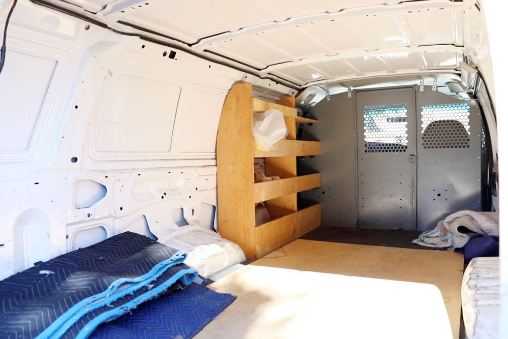 Interior of a cargo van for moving office furniture