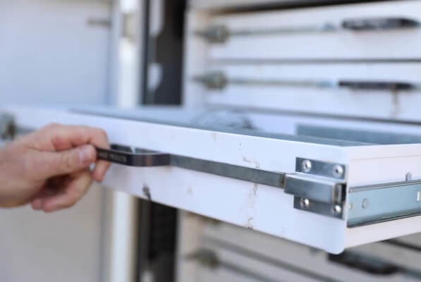 Drawer on the side of a work truck